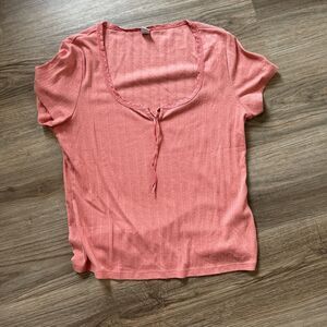 Women’s Rose Tie Front Eyelet Short Sleeve Top Size Large